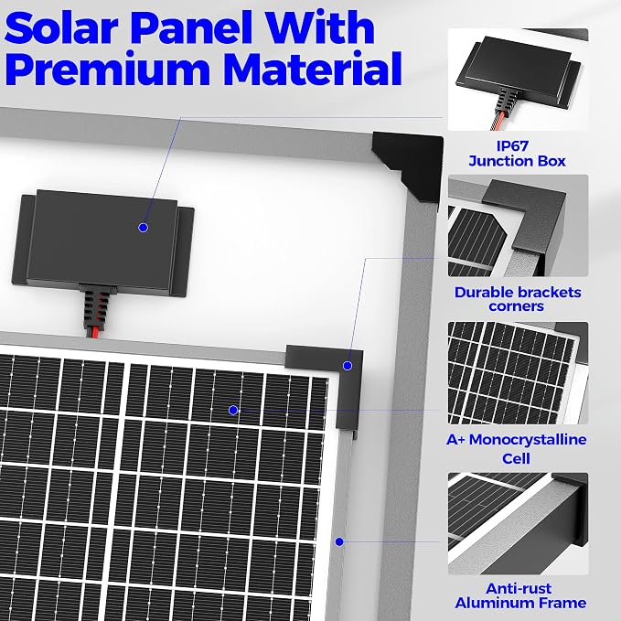 Voltset 50W Solar Panel Kit, 12V Solar Battery Trickle Charger Maintainer + 10A - Image 5