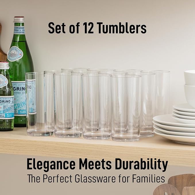 Zulay Kitchen Plastic Drinking Glasses – 16oz Acrylic Shatterproof Water Cups - Image 2