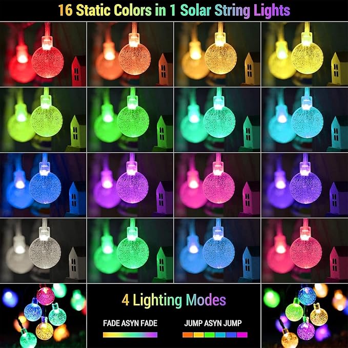 XEWEA Solar String Lights Outdoor 16 Colors 66 LED 39Ft Waterproof Outdoor - Image 2