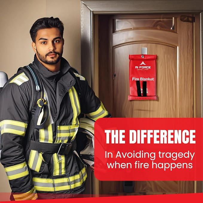 AI FORCE Fire Blanket with Gloves & Hooks – Fireproof Emergency Safety Blanket - Image 2