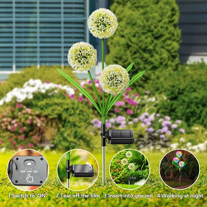 WdtPro Solar Lights Outdoor Garden Decor, 4 Pack 12 Heads Solar Flower Lights - Image 7