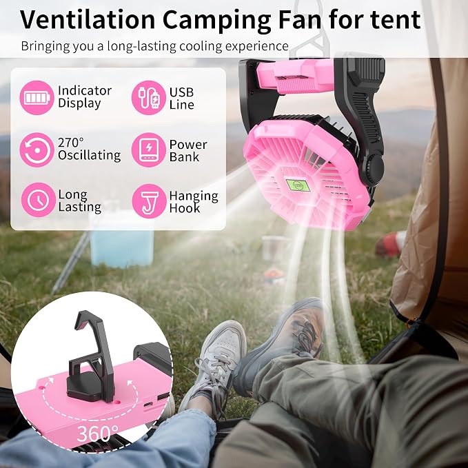Portable Fan Rechargeable Camping Essentials, Cordless Camping Fan Battery - Image 6