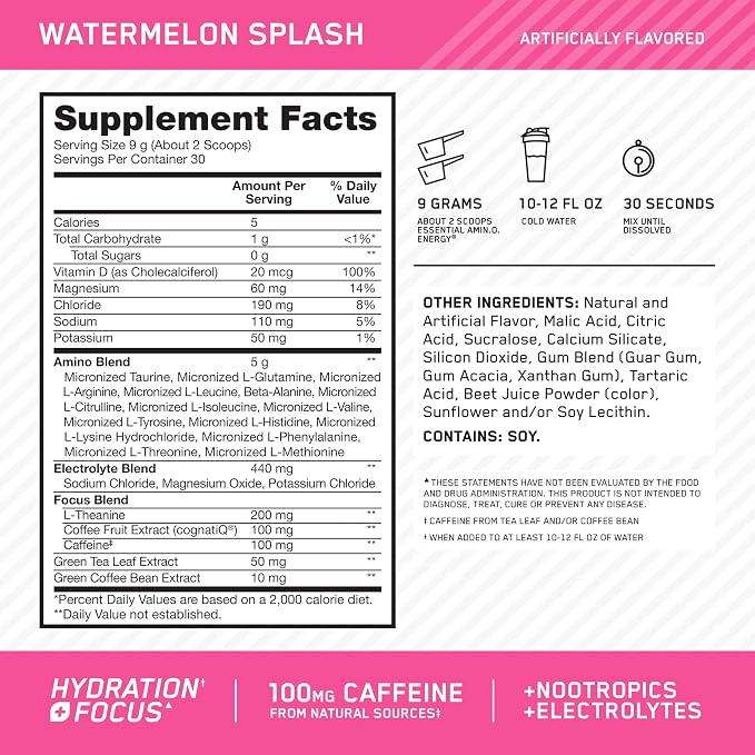 Optimum Nutrition Amino Energy Powder Plus Focus, - Image 2