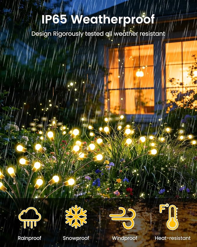OZS 10 Pack Total 80 LED Solar Firefly Lights Fairy Outdoor - Image 6