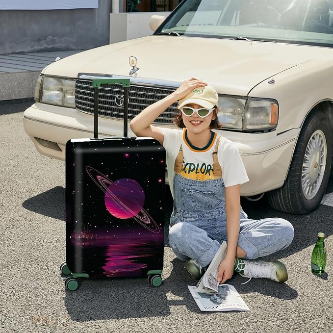 ANNA QUEEN Cosmic Purple Saturn Luggage Cover-Stretchable, Water Resistant & - Image 4