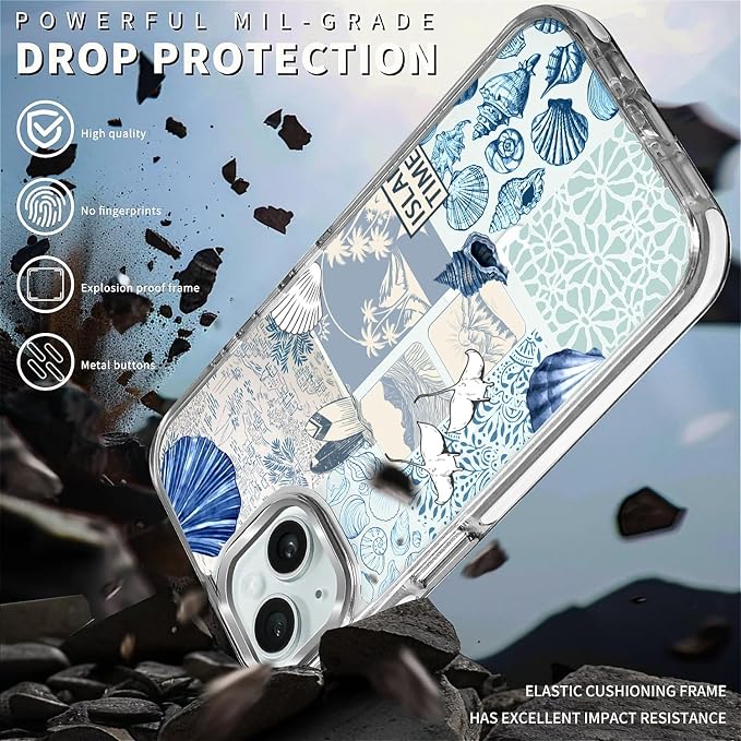 Case for iPhone 13/14, Sea Life Ocean Waves Seashell Collage Phone Case - Image 5