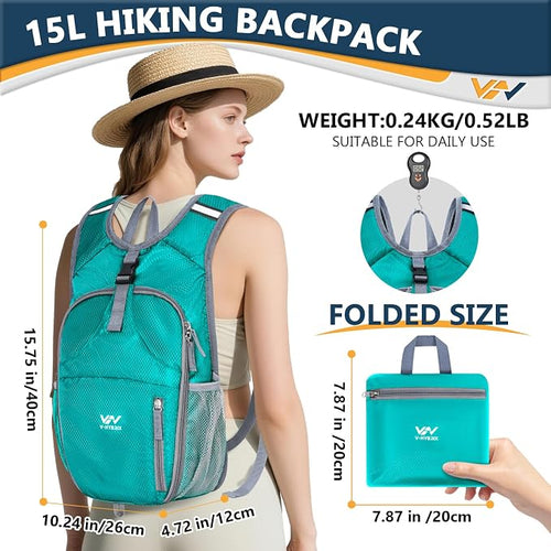 15L Foldable Hiking Backpack, Lightweight Packable Waterproof Machine Washable - Image 2