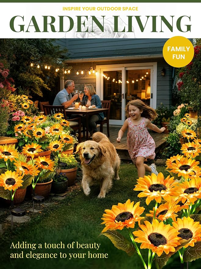 GIGALUMI Solar Garden Lights Artificial Sunflowers, LED Garden Decor Carefree - Image 9