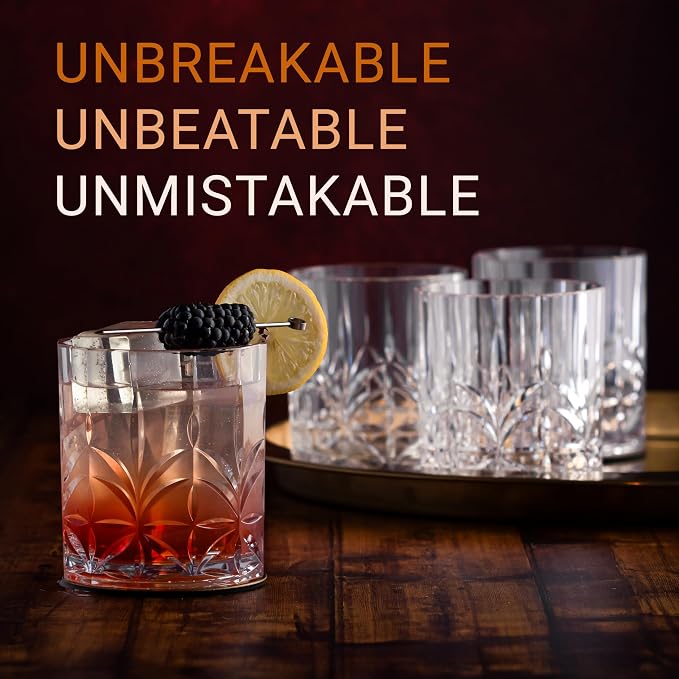 Bravario Unbreakable Plastic Whiskey Glasses | Shatterproof 100% Tritan Double - Image 2