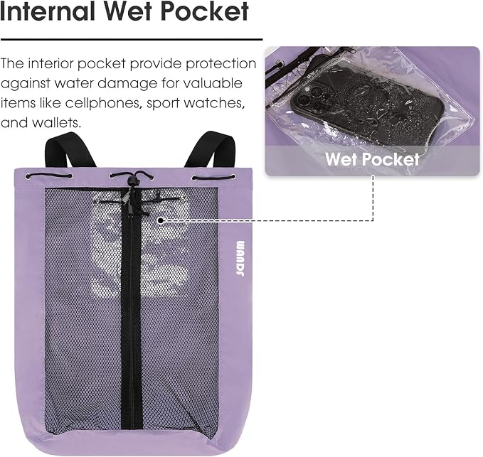 WANDF Swim Bag Mesh Drawstring Backpack Beach Backpack - Image 3