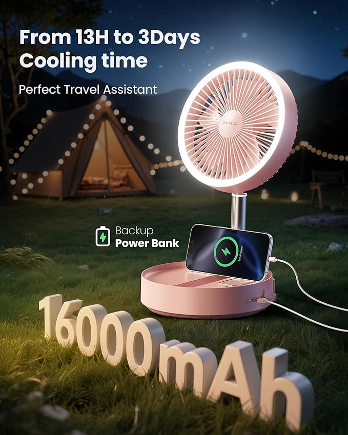 Gaiatop Portable Pedestal Fan 16000mAh Battery, Foldable Oscillating Standing - Image 2
