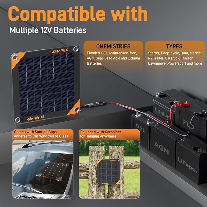SUNAPEX 12V 10 Watt Solar Trickle Charger Maintainer - Image 7
