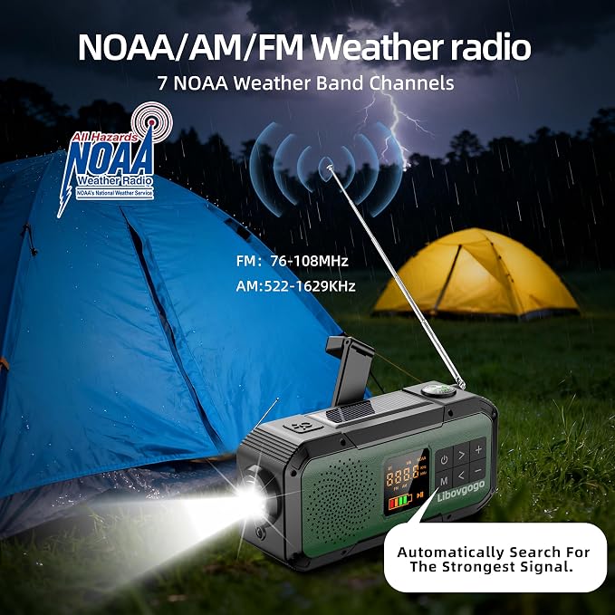 Emergency Radio Waterproof Bluetooth Speaker, Portable Digital AM FM Radio - Image 2