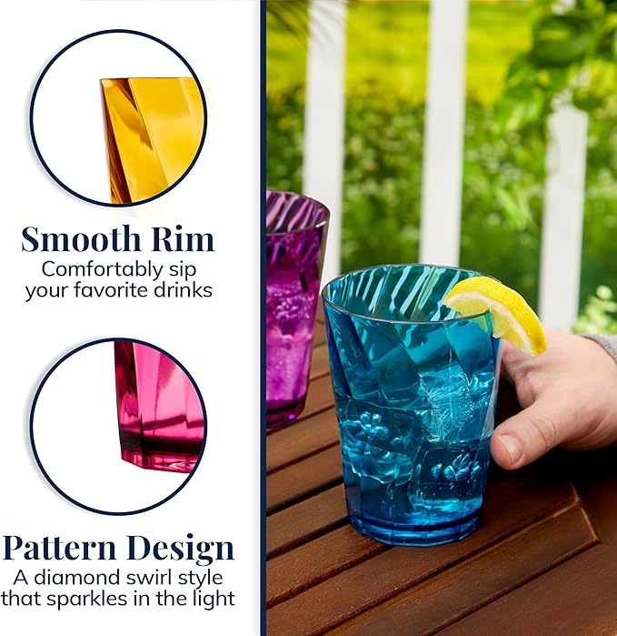 US Acrylic Optix Plastic Reusable Drinking Glasses 14oz Rocks Cups in Jewel - Image 4