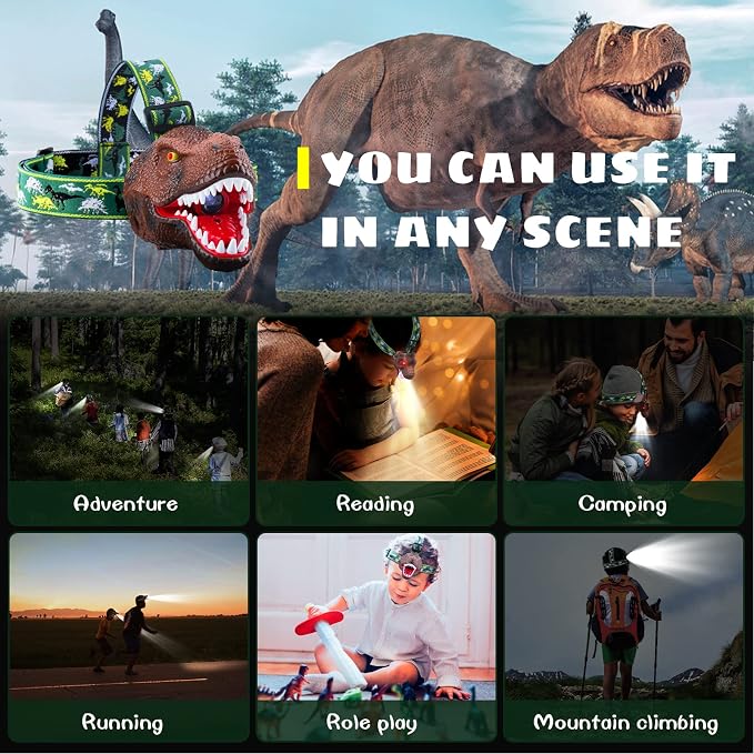 Dysaim Kids Headlamp, Dinosaur LED Rechargeable Headlamp - Image 3