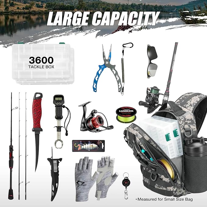 Piscifun Fishing Backpack with Rod Holder, Lightweight Sling Bag Storge Gear - Image 6
