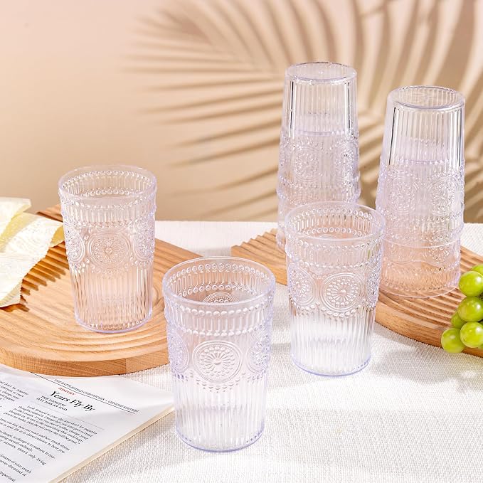Ciaell 12 Pack Romantic Plastic Water Glasses - 14 Oz Clear Vintage Drinking - Image 4