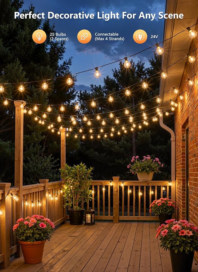Brightown Outdoor String Lights, 55FT 25 G40 Bulbs Shatterproof Patio Lights - Image 9