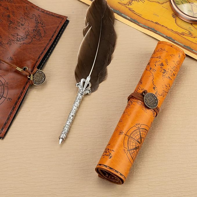 4 Pieces Leather Pencil Case, Creative Map Rollup Pencil Bag, Vintage Makeup - Image 5