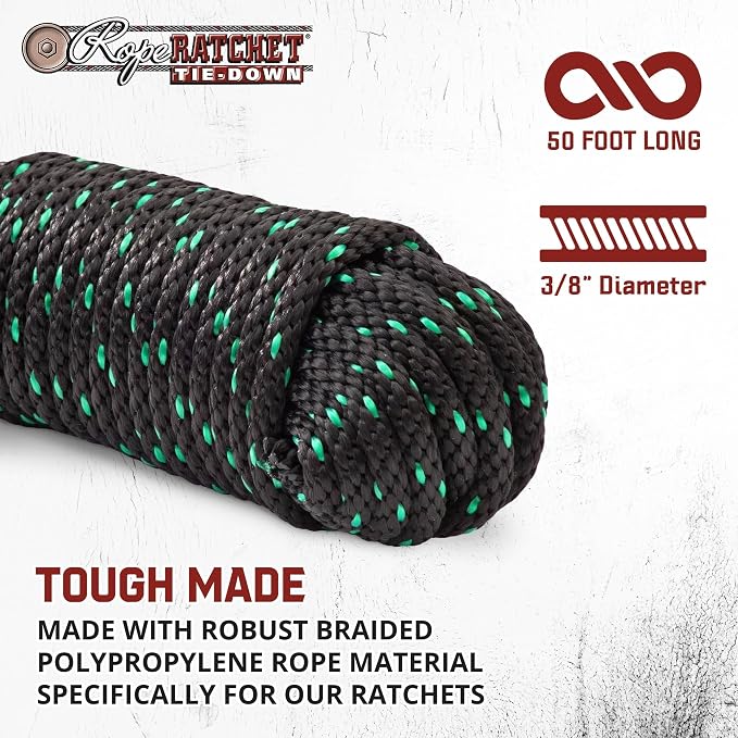Rope Ratchet 1/2" 50 ft Braided Polypropylene Utility Cord, Weather Resistant - Image 2