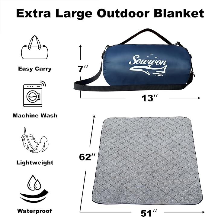 Waterproof Outdoor Blanket 62”X 51” Packable, Stadium Blankets - Image 2