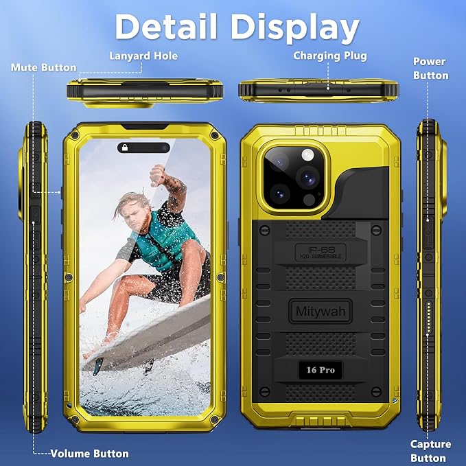 Mitywah Waterproof Case for iPhone 16 Pro, Shockproof Heavy Duty Case - Image 8