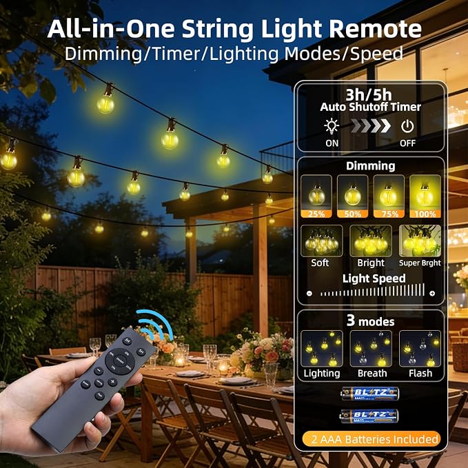 50FT Solar Lights Outdoor Waterproof: G40 15M Shatterproof Bulbs Patio Lights - Image 2