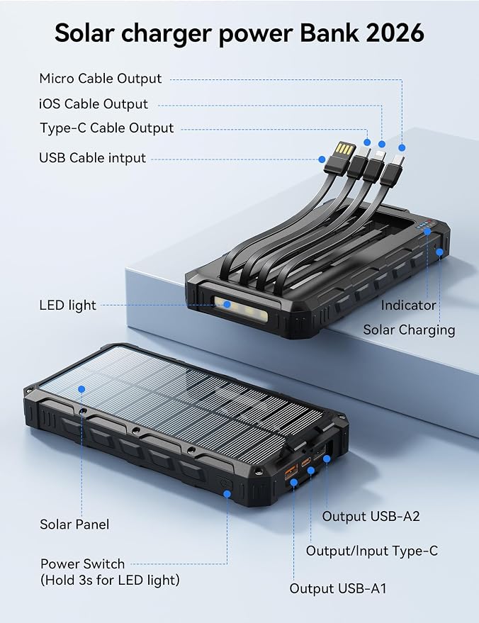 Solar-Charger-Power-Bank - 20000mah Solar Powered Battery Charger Cell Phone - Image 9