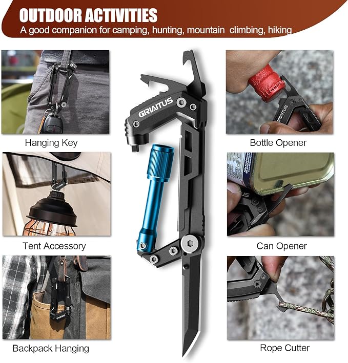 Carabiner Multitool with Pocket Knives, EDC Carabiners, Serrated Knife - Image 4