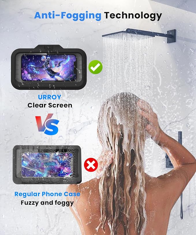 URROY Shower Phone Holder Waterproof One-Touch Open Shower Phone Case Anti-Fog - Image 3