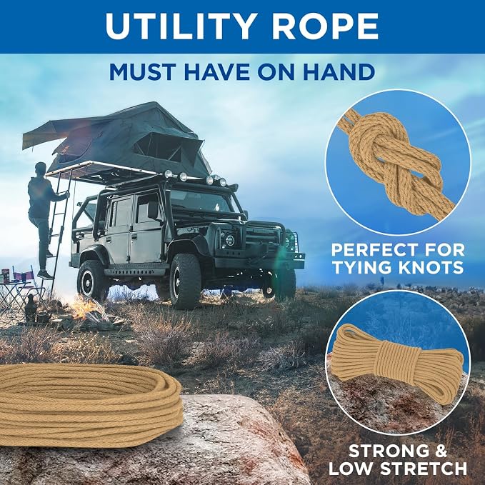 TECEUM Cotton Rope 3/16” – 50 FT – Strong All-Purpose Braided Rope – Natural - Image 6