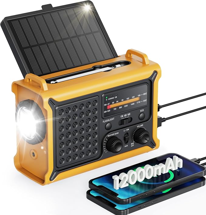 Emergency Weather Radio with Large Solar Panel, Efficient Hand Crank & Real by Roxicosly