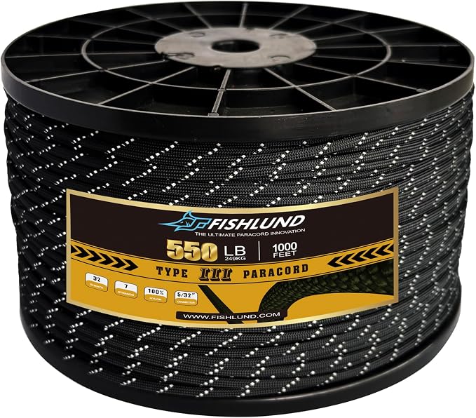 Reflective Paracord 550 lb, 7 Strand Paracord Rope 1000ft 4mm, Nylon Parachute by FISHLUND