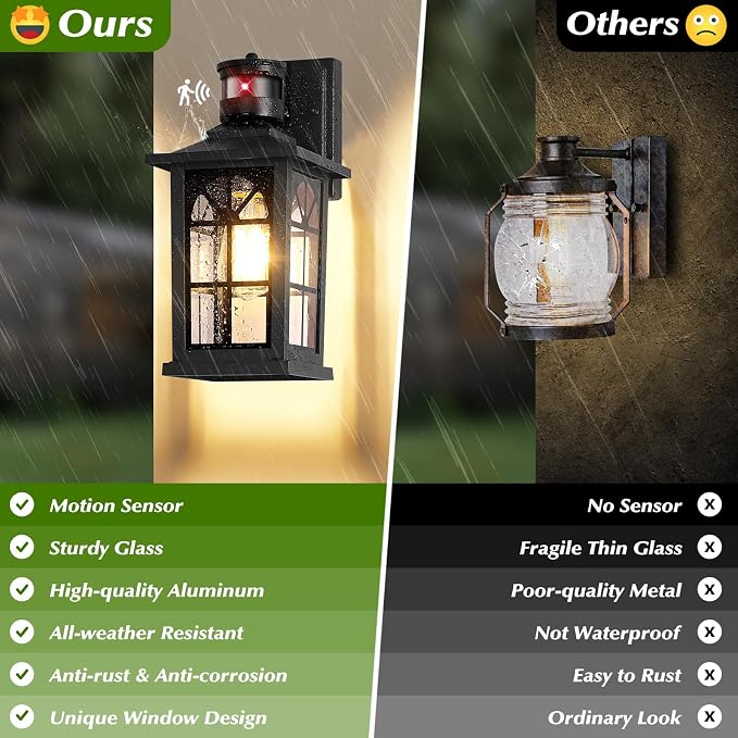 2-Pack Motion Sensor Outdoor Wall Lights, Dusk to Dawn Porch Lights Outdoor - Image 6