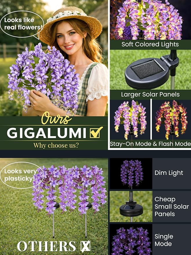 GIGALUMI Solar Lights Outdoor for Garden Decor, 3 Pack Solar Flower Lights - Image 2