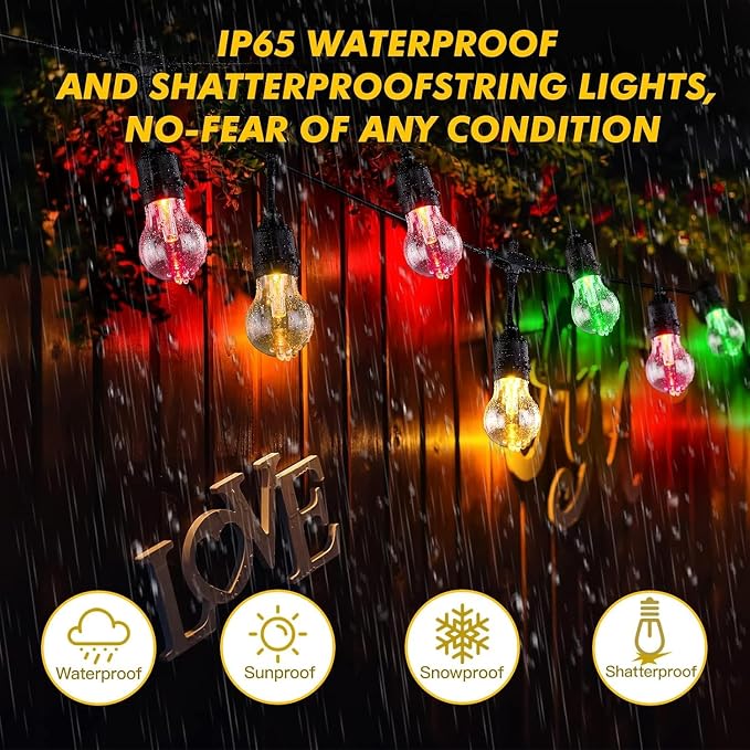 144FT Solar Outdoor String Lights, 45 Shatterproof E26 Edison LED Bulbs - Image 6