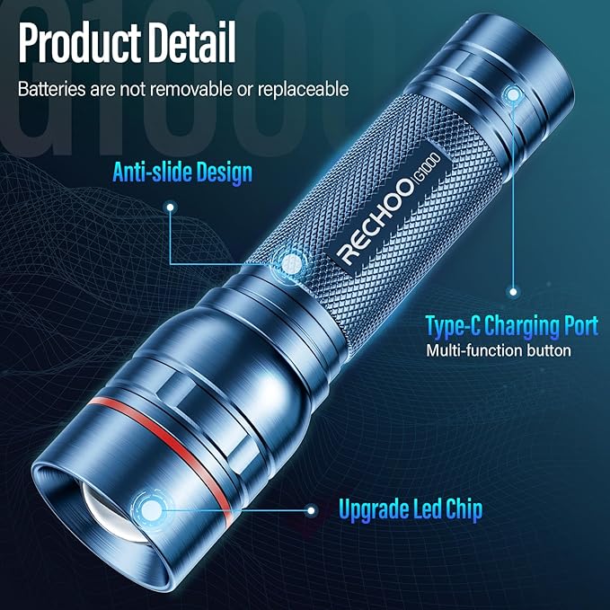 RECHOO Rechargeable Flashlights High Lumens, Super Bright Flash Light 2 Pack - Image 4