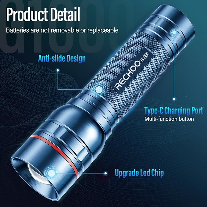 Rechargeable Flashlights High Lumens, G1000 Super Bright Flash Light, Small - Image 6