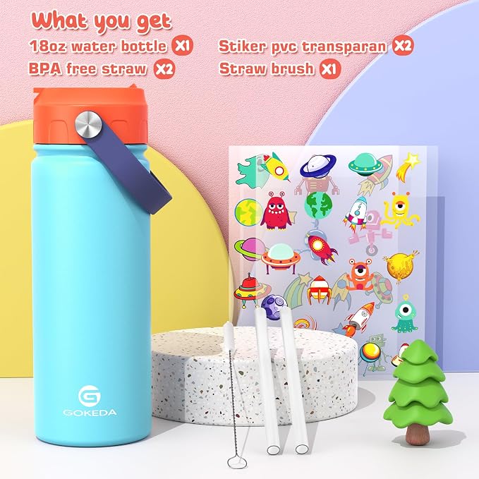 18oz Kids Water Bottle, Insulated Water Bottles - Image 3