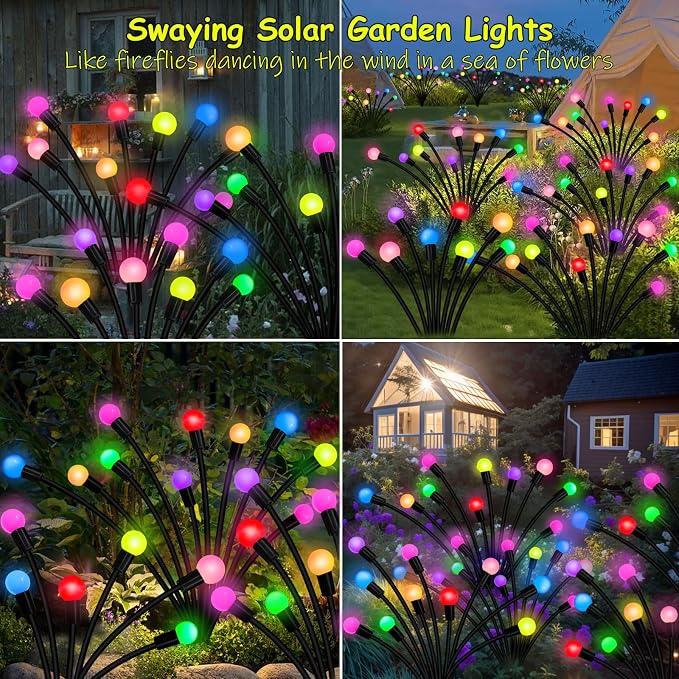 Kohlrabi Solar Garden Lights Outdoor, 6 Pack 48 LED Solar Firefly Lights - Image 4