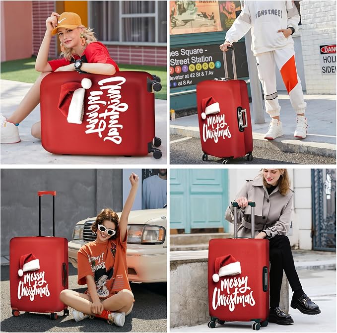 ANNA QUEEN Merry Christmas Luggage Cover, Santa Hat Holiday Design Suitcase - Image 7