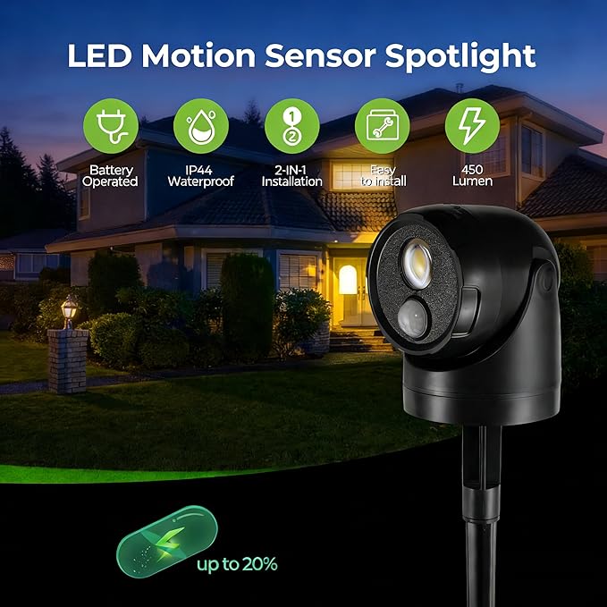 Large 2-in-1 LED Motion Sensor Outdoor Spotlight, IP44 Waterproof 450 LM - Image 3