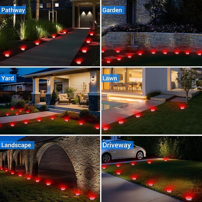 Peasur Solar Ground Lights Outdoor, 12 Pack Flat Solar Powered Disc Lights - Image 6