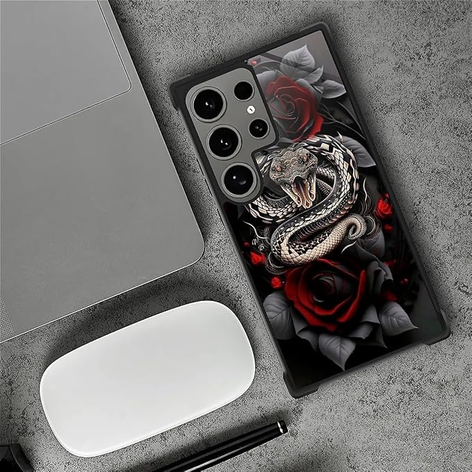 for Samsung Galaxy S24 Ultra Case, Entwined Rose Snake Pattern Graphic Design - Image 2