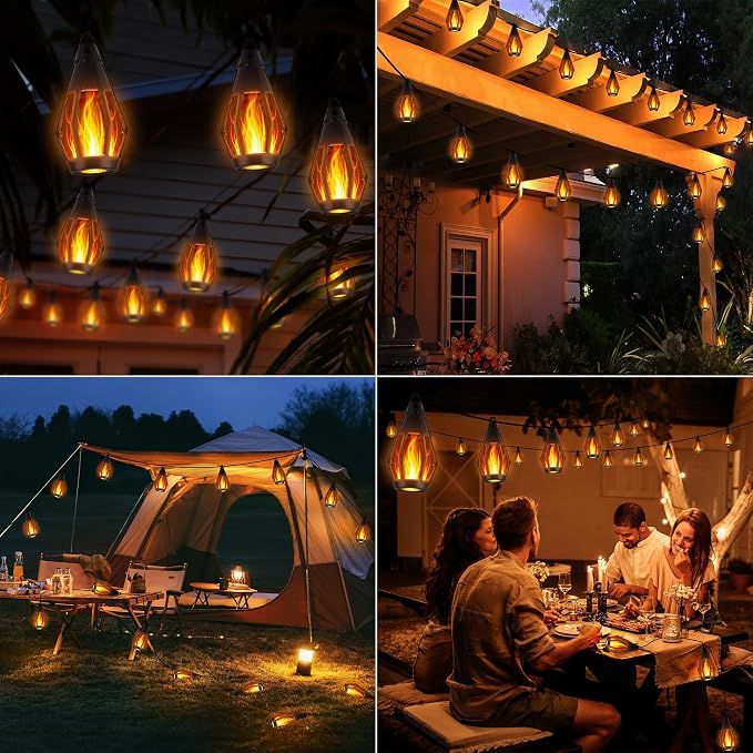iBaycon Solar Flame Lights, 27Ft 10 LED Bulbs Flickering Flame String Light - Image 2