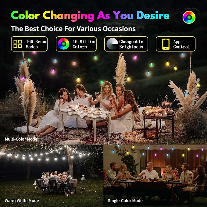 50ft Outdoor String Lights Color Changing - Image 3