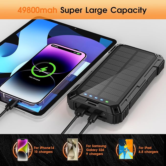 Solar Power Bank, 49800mAh Wireless Portable Phone Charger - Image 5