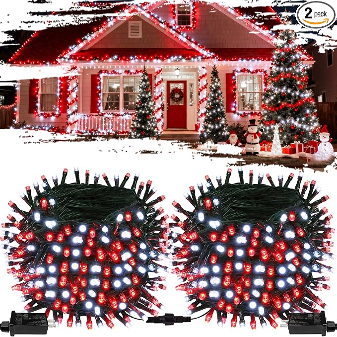 OZS Connectable Red and White Christmas String Lights, Plug in Tree Lights by OZS