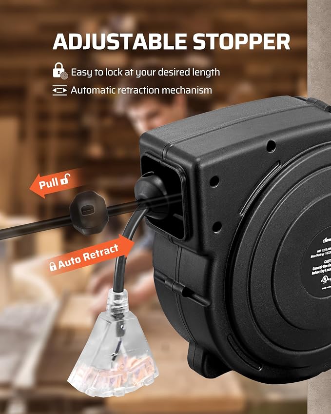 DEWENWILS Retractable Extension Cord Reel, 50 FT Heavy Duty Power Cord - Image 4