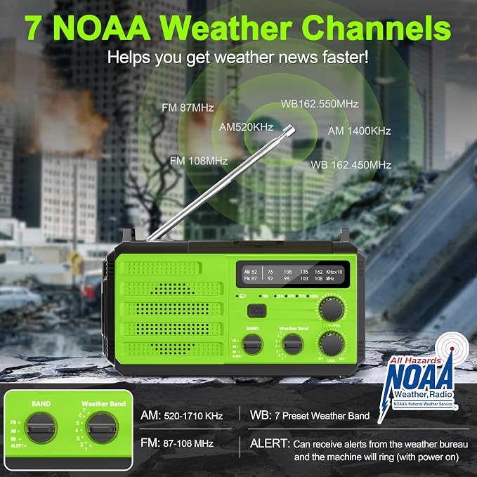 Emergency Radio with Solar & Hand Crank Radio 22200mWh NOAA Emergency Weather - Image 3
